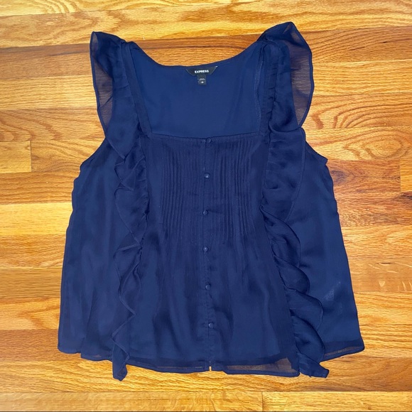 Express Square Neck Button Ruffle Tank - Picture 2 of 5